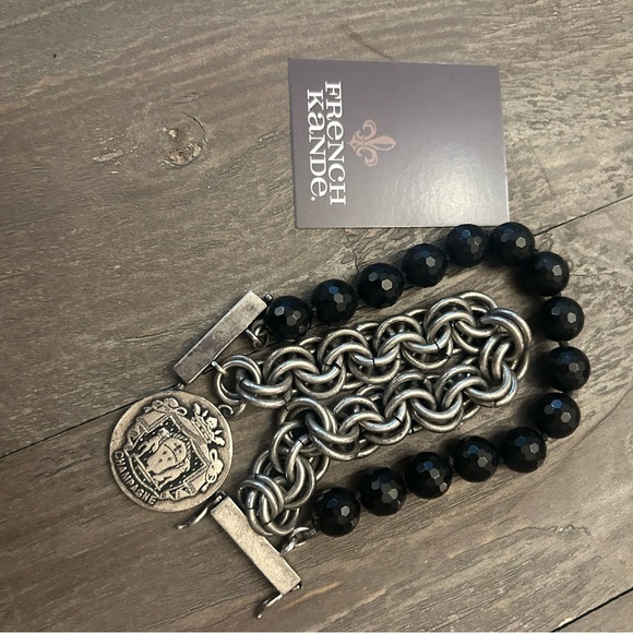 French Kande Vintage Onyx & Silver Bracelet - Picture 2 of 11